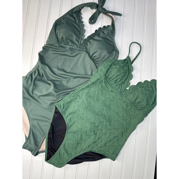 NWT Cupshe One Piece Swimsuit & Tankini Alegria Scalloped Tummy Control BUNDLE M - Picture 2 of 8